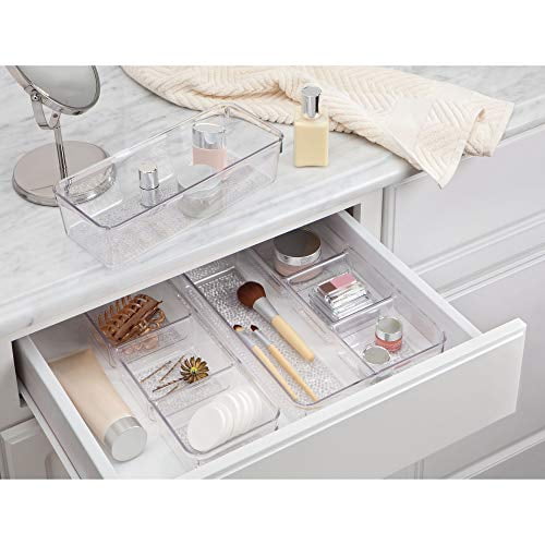 iDesign Clarity Plastic Divided Drawer Organizer Bathroom Clear 8 x 16 x 2 Kitchen Drawers Storage Container for Vanity